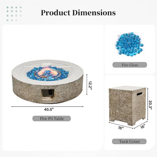 42 in. 50000BTU Outdoor Beige Round Magnesium Oxide Fire Pit Table with Propane Tank Cover