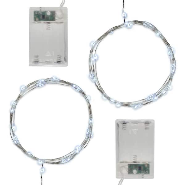 LUMABASE Battery Operated LED Waterproof Mini String Lights with Timer (50ct) Cool White (Set of 2)