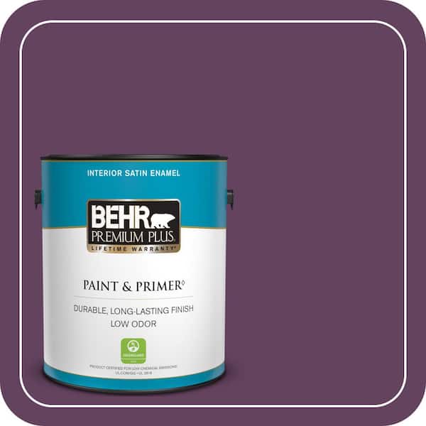 BEHR PREMIUM PLUS 1 gal. #BIC-36 Grape Fizz Satin Enamel Low Odor Interior Paint & Primer