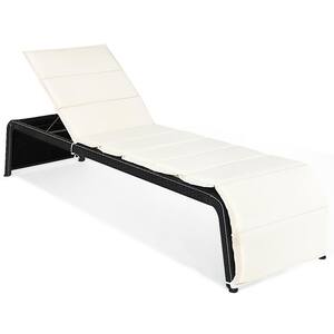 Black Rattan Wicker Outdoor Patio Recliner Chair Chaise Lounge with White Cushion