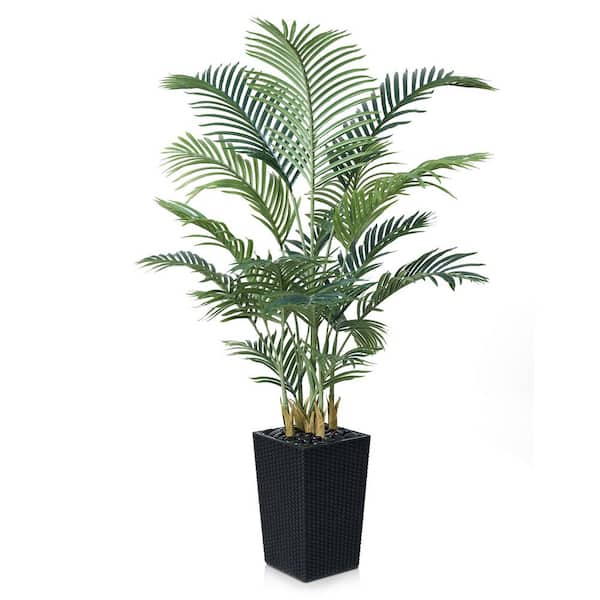 DR.Planzen 5ft. Artificial Areca Palm Plant Indoor/Outdoor, Faux Palm Plants in Black Planter for Home Office Living Room Decor