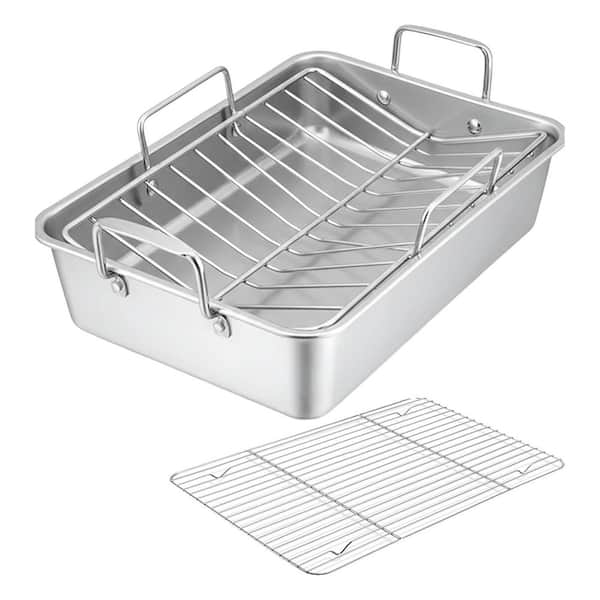 Stainless Steel Beer Can Chicken Roasting Pan with Vertical Rack for Oven Grilling Baking Dishwasher Safe