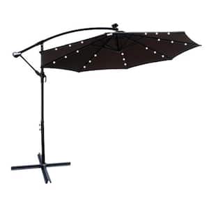 10 ft Steel Cantilever Solar Powered LED Lighted Patio Umbrella in Chocolate