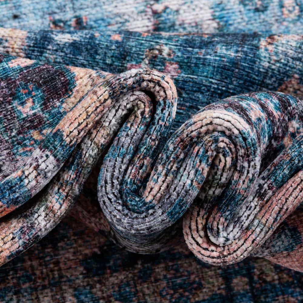 Mangata Medallion Blue Chenille 2'7" x 13'1" Runner Rug