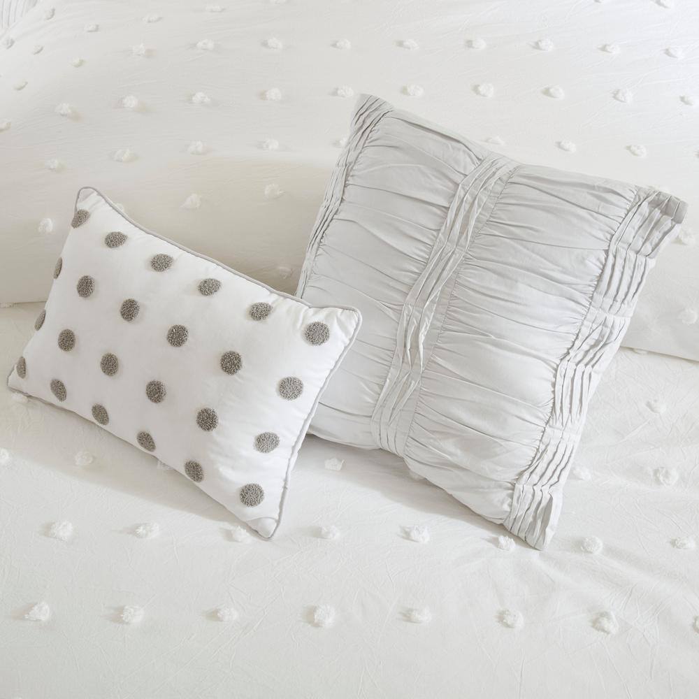 Ivory Cotton Jacquard King Comforter Set with Pom Pom Pillows