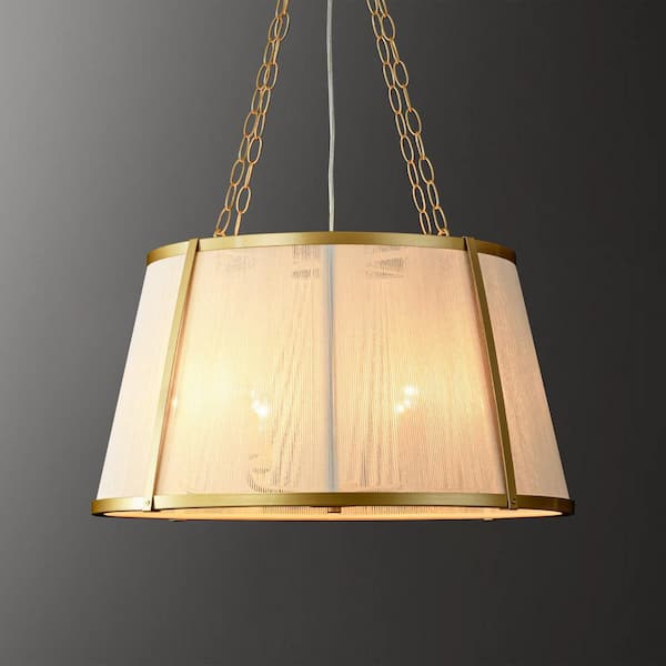 RRTYO Triton 6-Light Modern Boho Gold Handwoven Ivory Rope Drum Chandelier for Living Room