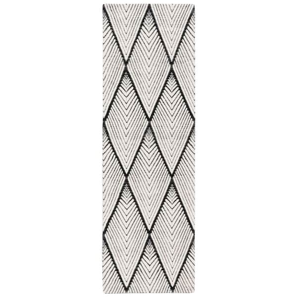 Marbella 3 ft. x 8 ft. Black/Ivory Diamond Chevron Runner Rug