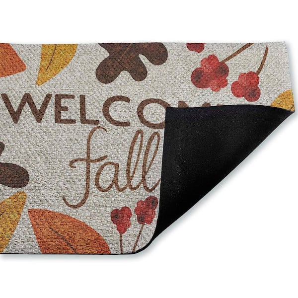 Welcome Fall Leaf Border Brown 18 in. x 30 in. Polyester Non-Slip Outdoor Door Mat