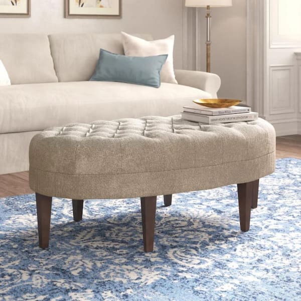 Madison Park Chase Linen Fabric Surfboard Tufted Ottoman FPF18 0264
