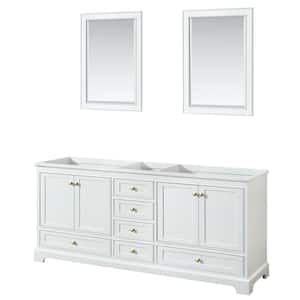Deborah 79 in. W x 21.63 in. D x 34.25 in. H Bath Vanity Cabinet without Top in White with Gold Trim & 24 in. Mirrors