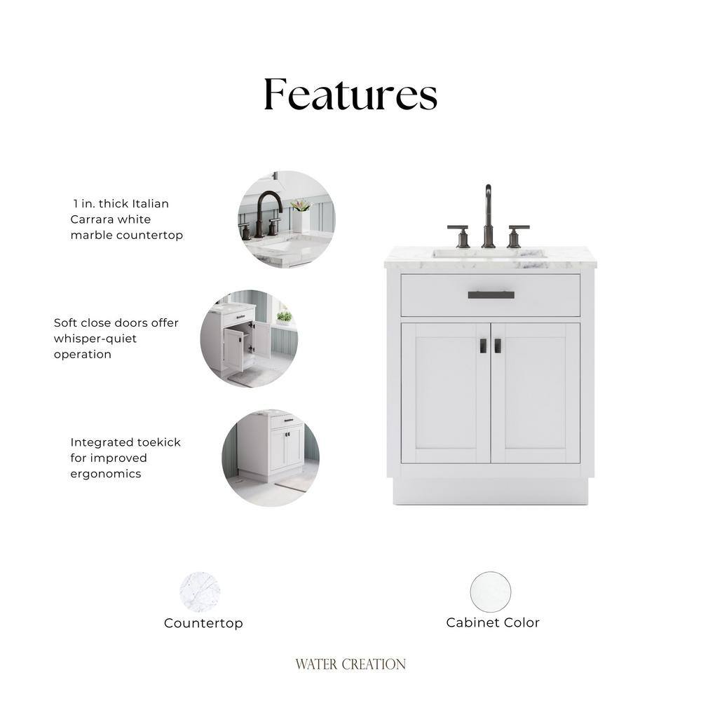 Hartford 30'' White Single Sink Vanity with Marble Top