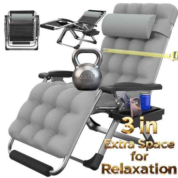 SEEUTEK Oversized 29 in. Metal Zero Gravity Chair Lounge Chair Chaise Lounge Reclining, 440 lbs. Capacity with Gray Cushion