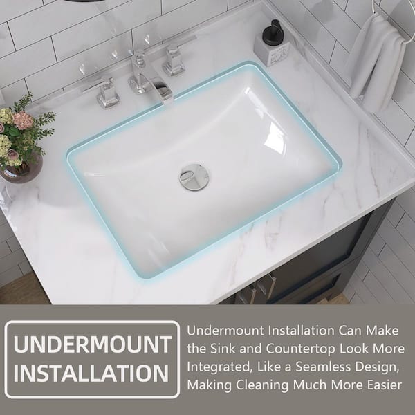 Zeafive 20.5 in. Undermount Rectangular Bathroom Sink w/ Overflow
