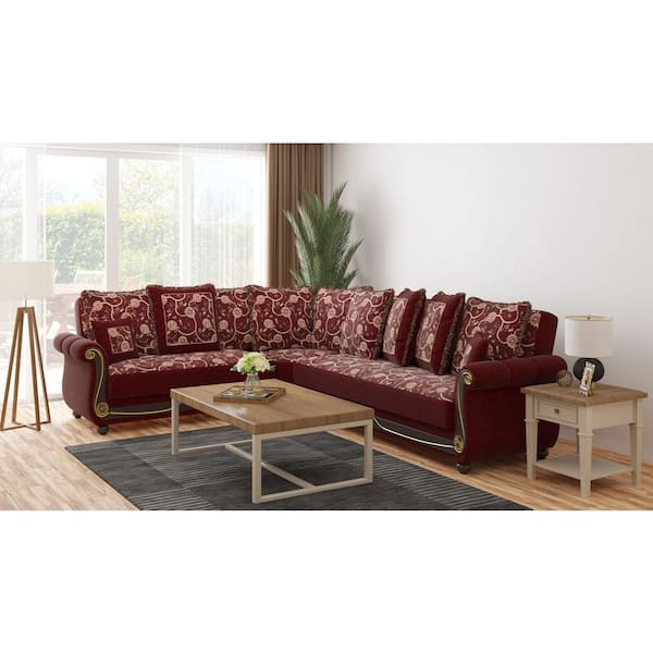 Heritage 195 in. 3-Piece Chenille L-Shaped Convertible Sectional Sofa with Storage for Living Room, Burgundy