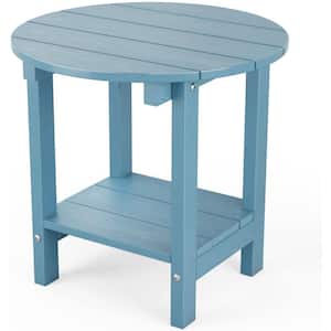 17-5/8 in. H Blue Round Plastic Outdoor Patio Side Table
