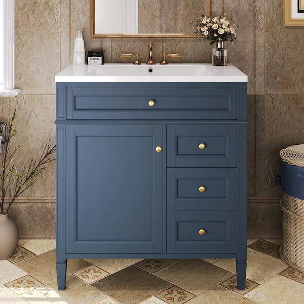 Staykiwi 30 in. W x 18.3 in. D x 33.8 in. H Single Sink Freestanding Bath Vanity in Blue with White Ceramic Top