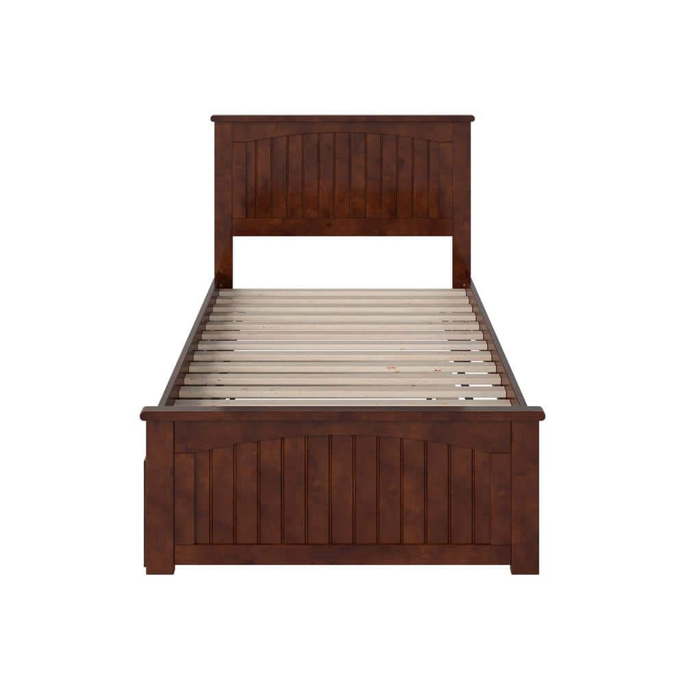 Nantucket Walnut Twin Wood Platform Bed with Trundle