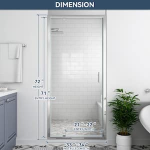 34 in. W x 72 in. H Pivot Framed Swing Shower Door in Single Panel in Chrome Finish with 1/4 in. Clear Tempered Glass