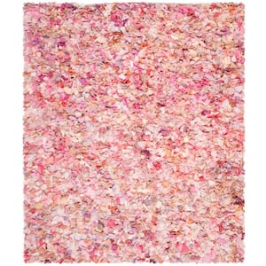 Rio Shag Ivory/Pink 5 ft. x 8 ft. Solid Area Rug