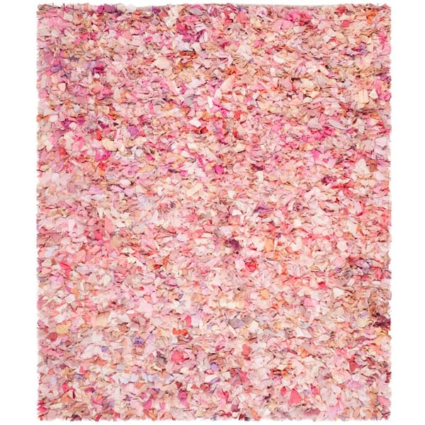 SAFAVIEH Rio Shag Ivory/Pink 5 ft. x 8 ft. Solid Area Rug