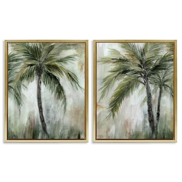 Stupell Industries Palm Trees Impressions by Nan 2-Pieces Gold Floater Frame Nature Graphic Art Print 21 in. x 17 in.