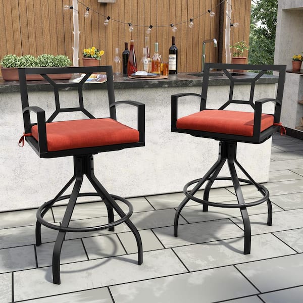 Swivel Aluminum Outdoor Bar Stool with Red Sunbrella Cushion (2-Pack)