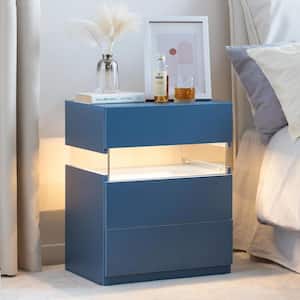 Blue 3-Drawer 19.7 in. W Nightstand with Multi-Color LED