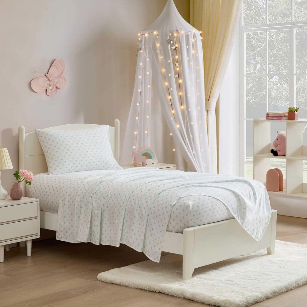 Laura Ashley Lovely Bows 4-Piece Aqua Blue Microfiber Queen Sheet