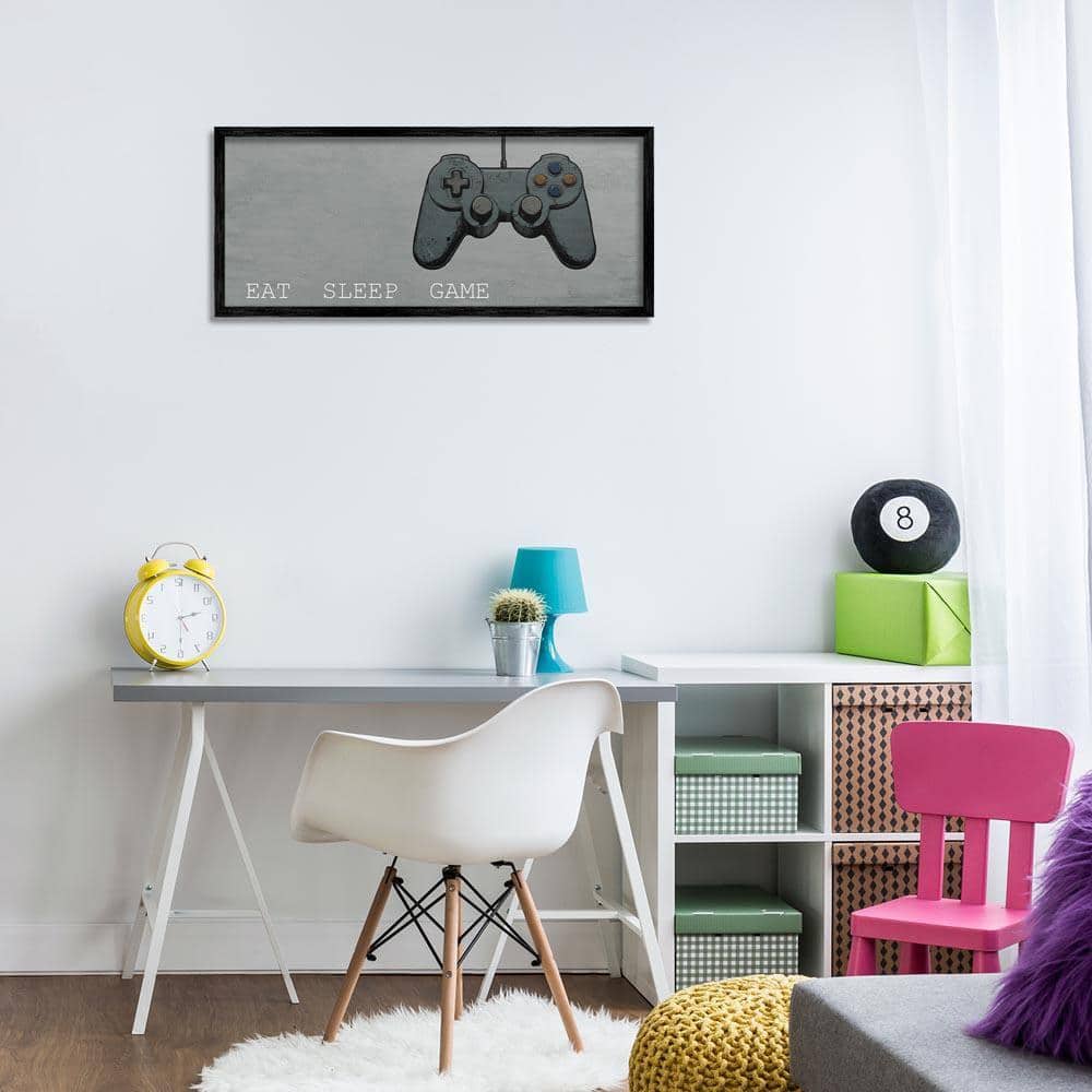 Eat Sleep Game Hobby by Kim Allen Black Framed Typography Giclee Art Print 13 in. x 30 in.