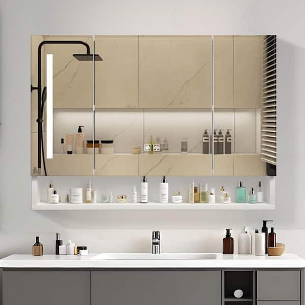 Andrea 39in.W x 28in.H Large Rectangular Surface Mount Medicine Cabinet 3-Colors LED Light Medicine Cabinet w/Mirror w/in White