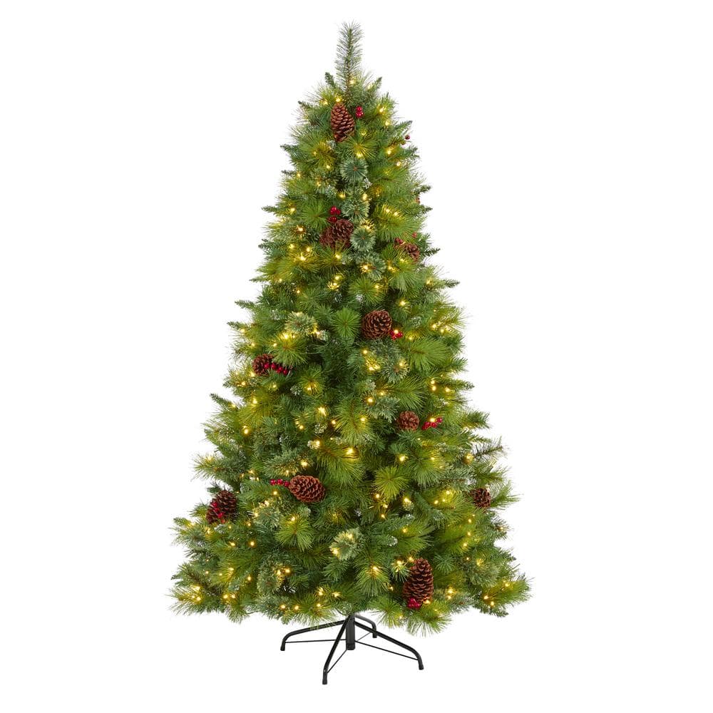 6ft Frosted Norwood Pencil Pine Christmas Tree w/ Pine Cones & Red Berries  Slim