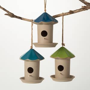 8.75 in. Multi-Color Porcelain Birdhouse Set of 3