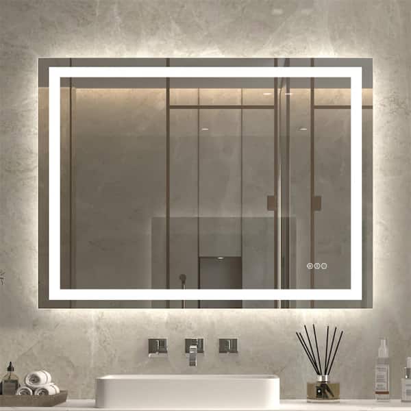 48 in. W x 36 in. H Large Rectangular Frameless Anti-Fog Wall Bathroom Vanity Mirror in Silver