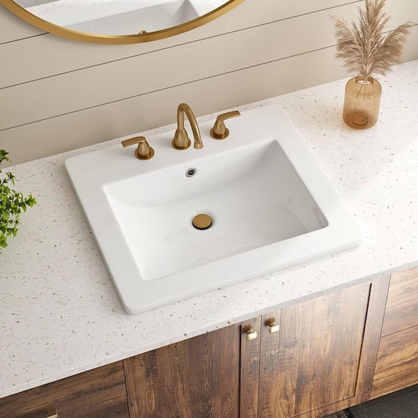 21 in. x 18 in. Drop in Bathroom Sink with Three 8-in Widespread Faucet Holes White Ceramic Ideal For Small Bathrooms