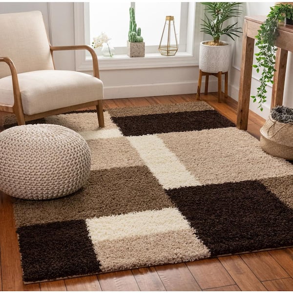 Well Woven Madison Cubes Beige, Brown Geometric Rug