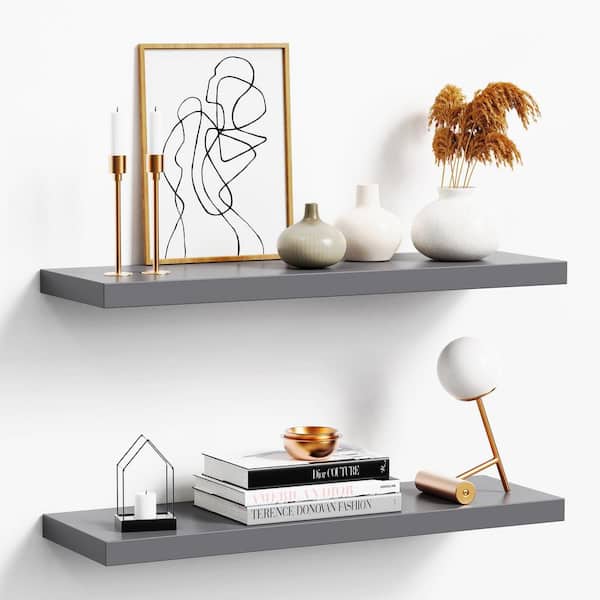 Unbranded 24 in. W x 6.7 in. D Grey Floating Shelves Decorative Wall Shelf (Set of 2)