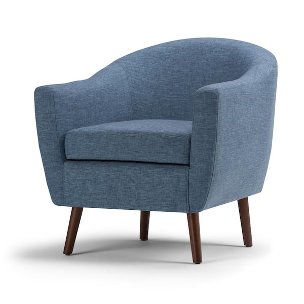 Simpli Home Roundstone Denim Blue Fabric Arm Chair