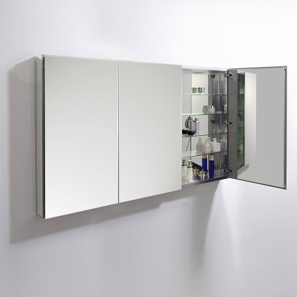 Modern 59" Wide Frameless Rectangular Bathroom Medicine Cabinet with Mirrored Finish