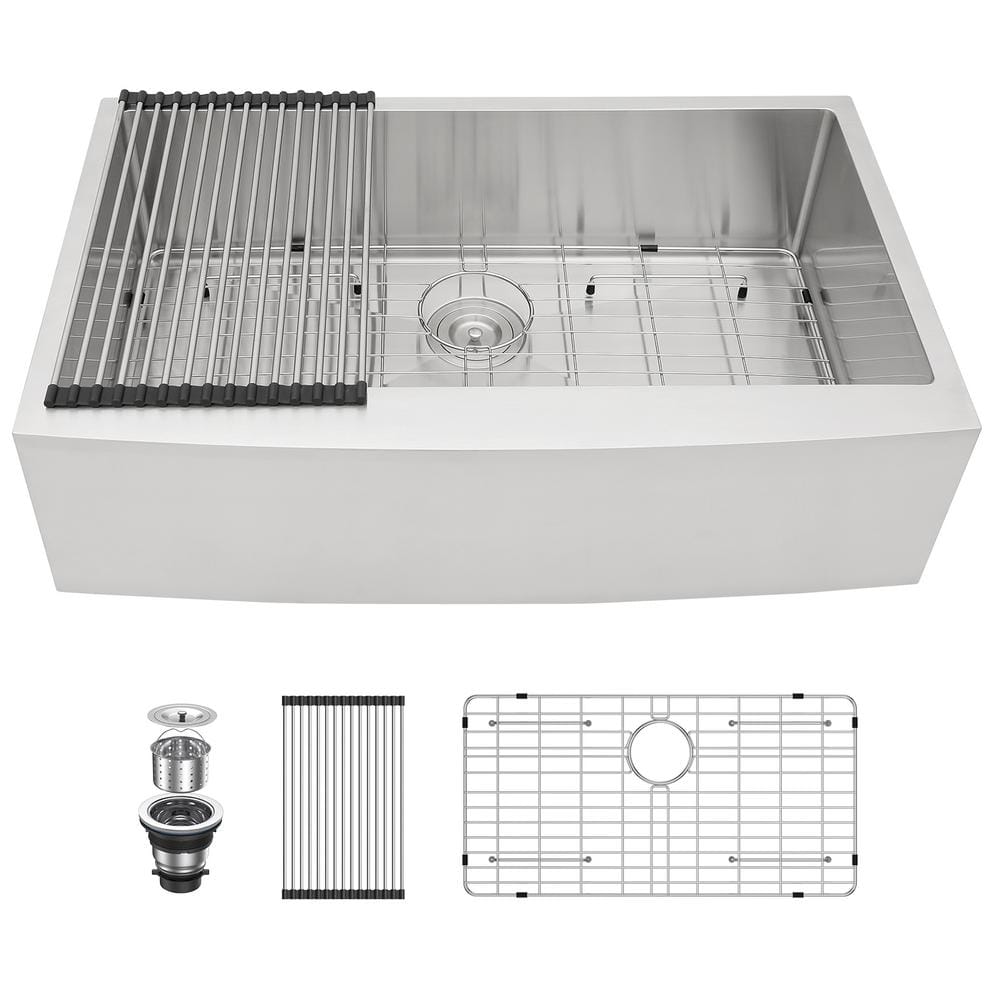 36-Inch Brushed Stainless Steel Farmhouse Apron-Front Single Bowl Kitchen Sink