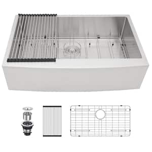 36 in. Farmhouse/Apron Front Single Bowl 16 Gauge Stainless Steel Kitchen Farmer Sink with Bottom Grid