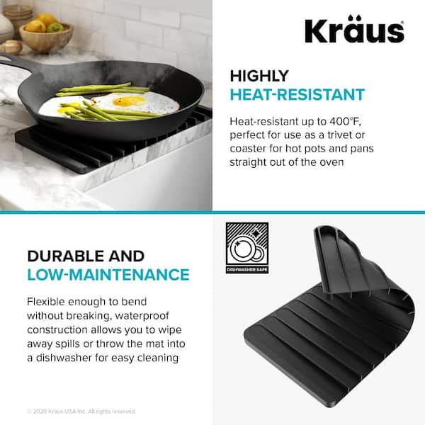 KRAUS Self-Draining Black Silicone Dish Drying Mat or Trivet for