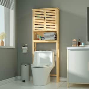 9.5 in. W x 66.9 in. H x 24.4 in. D Yellow Bamboo Over-the-Toilet Storage with Adjustable Shelf