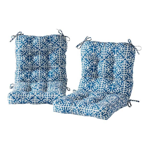 Greendale Home Fashions 21 in. W x 42 in. H Outdoor Dining Chair Cushion in Indigo Lattice (2-Pack)