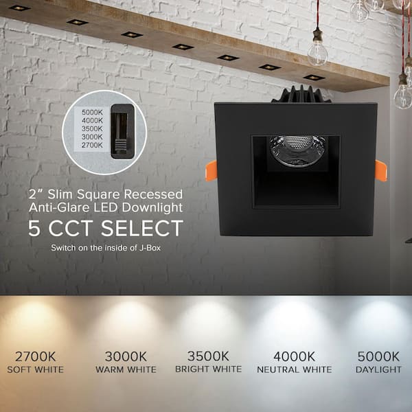 Maxxima 2 in. Slim Square Recessed Anti-Glare LED Downlight, Black