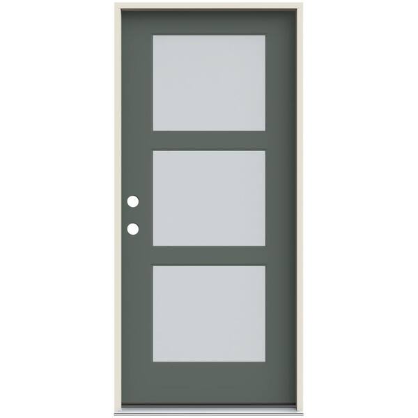 JELD-WEN 36 in. x 80 in. Right-Hand Full Lite Blanca Decorative Glass Granite Painted Fiberglass Prehung Front Door w/Brickmould