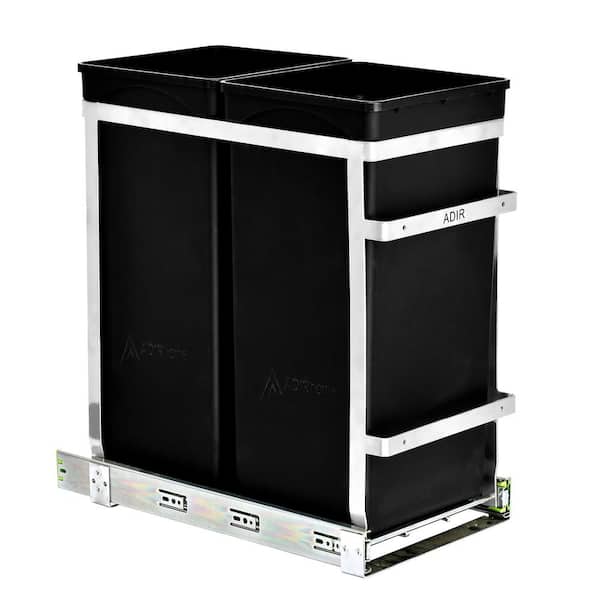 AdirHome 315-02-SS 9.5 Gal. Steel In-Cabinet Under-Counter Pull-Out Trash Can with 2 Trash Bins - 1