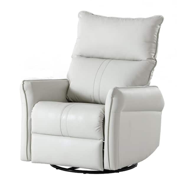 Unbranded Light Gray Leather Power 270° Swivel Rocker Recliner Chair with USB Port Electric Small Recliners Single Sofa Recliner