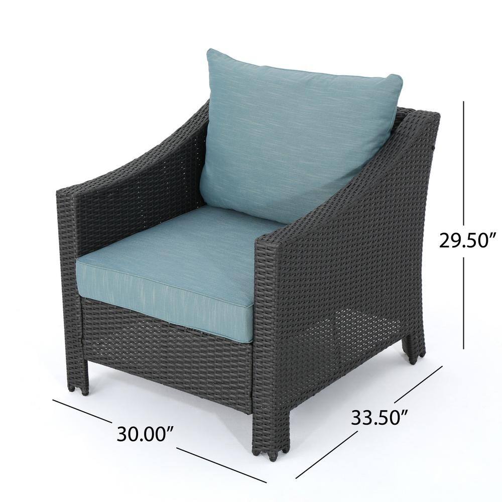 Charles Gray Wicker Outdoor Club Chairs with Teal Cushions (Set of 2)