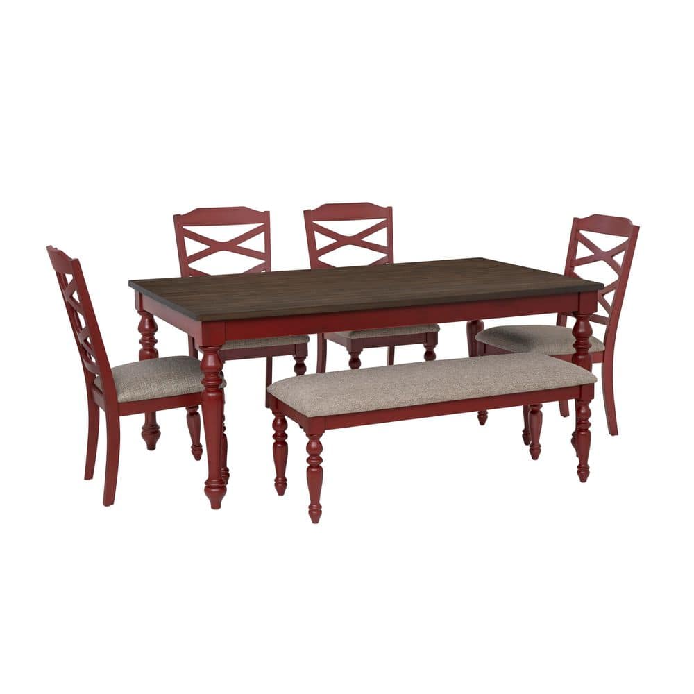 Aster 6-Piece Rectangle Red Wood Top Dining Room Set Seats 6