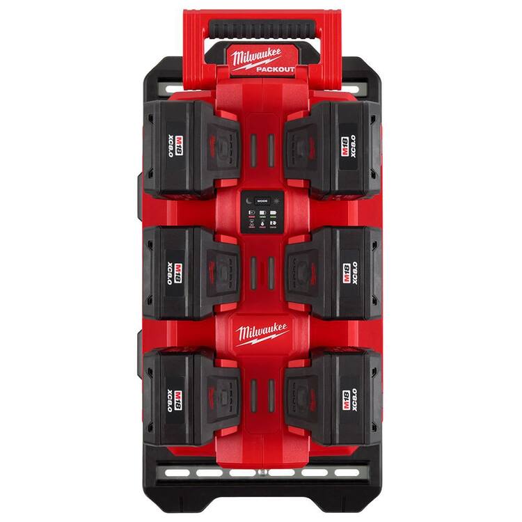 Milwaukee M18 18V PACKOUT 6-Port Daisy Chain Rapid Charger w/ Mounting Plate & (6) 8.0 Ah FORGE Batteries